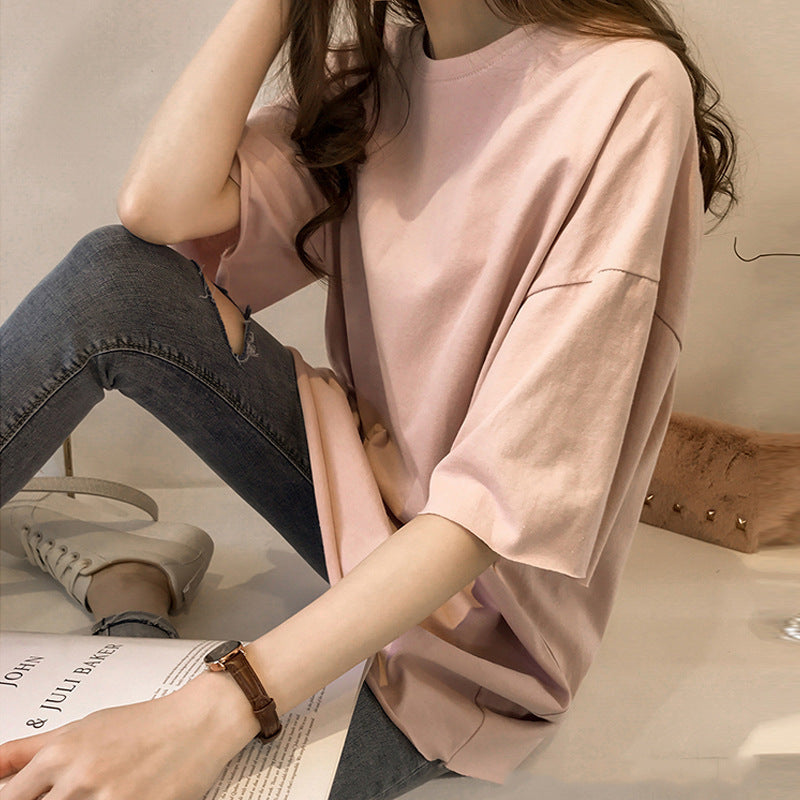 Oversized Crew Neck Half-Sleeve Loose T-Shirt for Women